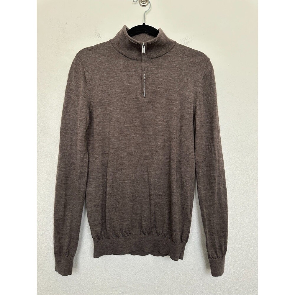 REISS Blackhall Merino Wool Quarter Zip Sweater Brown Minimalist Men's Small